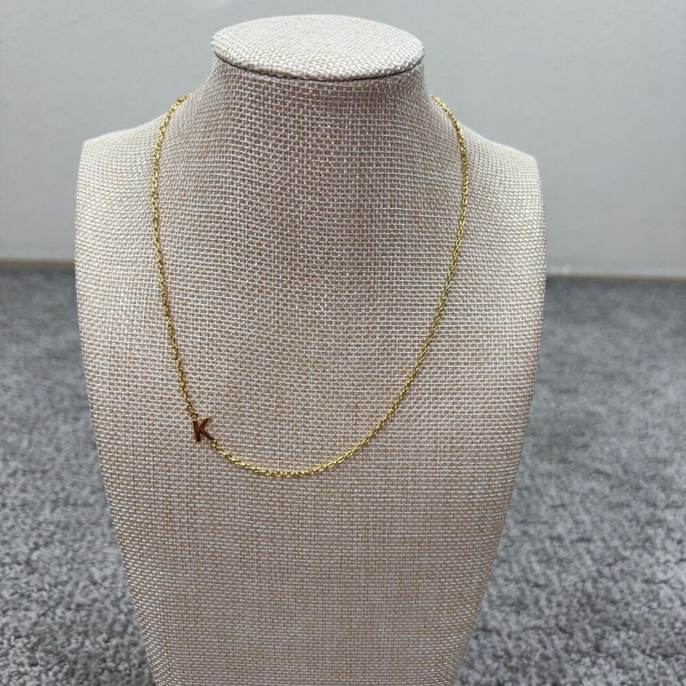 J Crew Necklace Gold Tone Initial K Charm Chain Minimalist Women Jewelry Signed